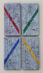 P29 [from AGAINST series], acrylic, graphite and adhesive on canvas, tetraptych (4x) 20x10cm, 2020